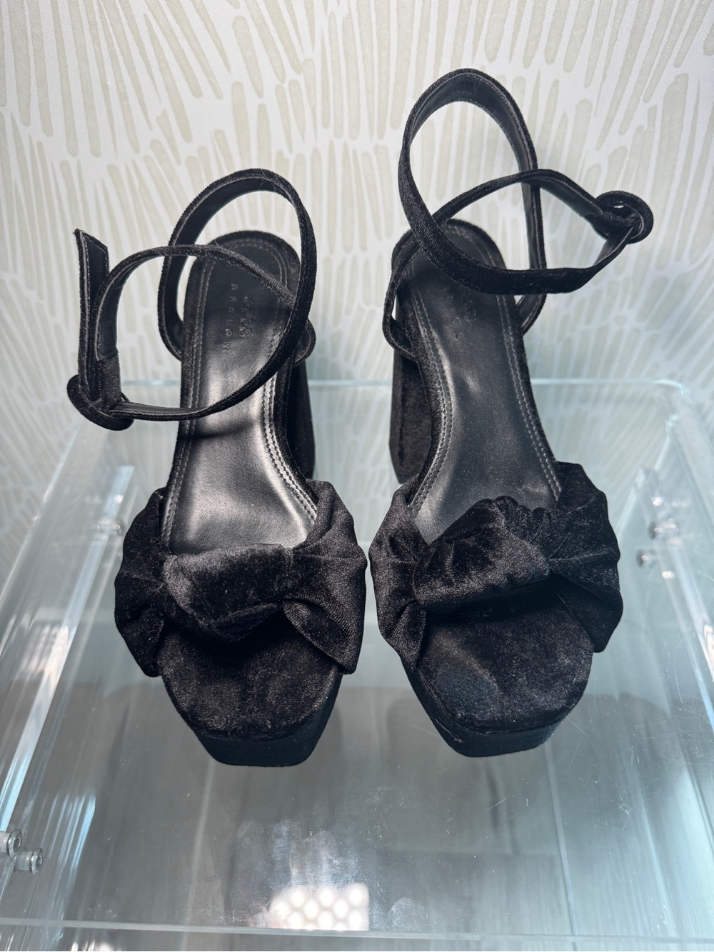 ASOS Black Velvet Bow Ankle-Strap Platform Heels